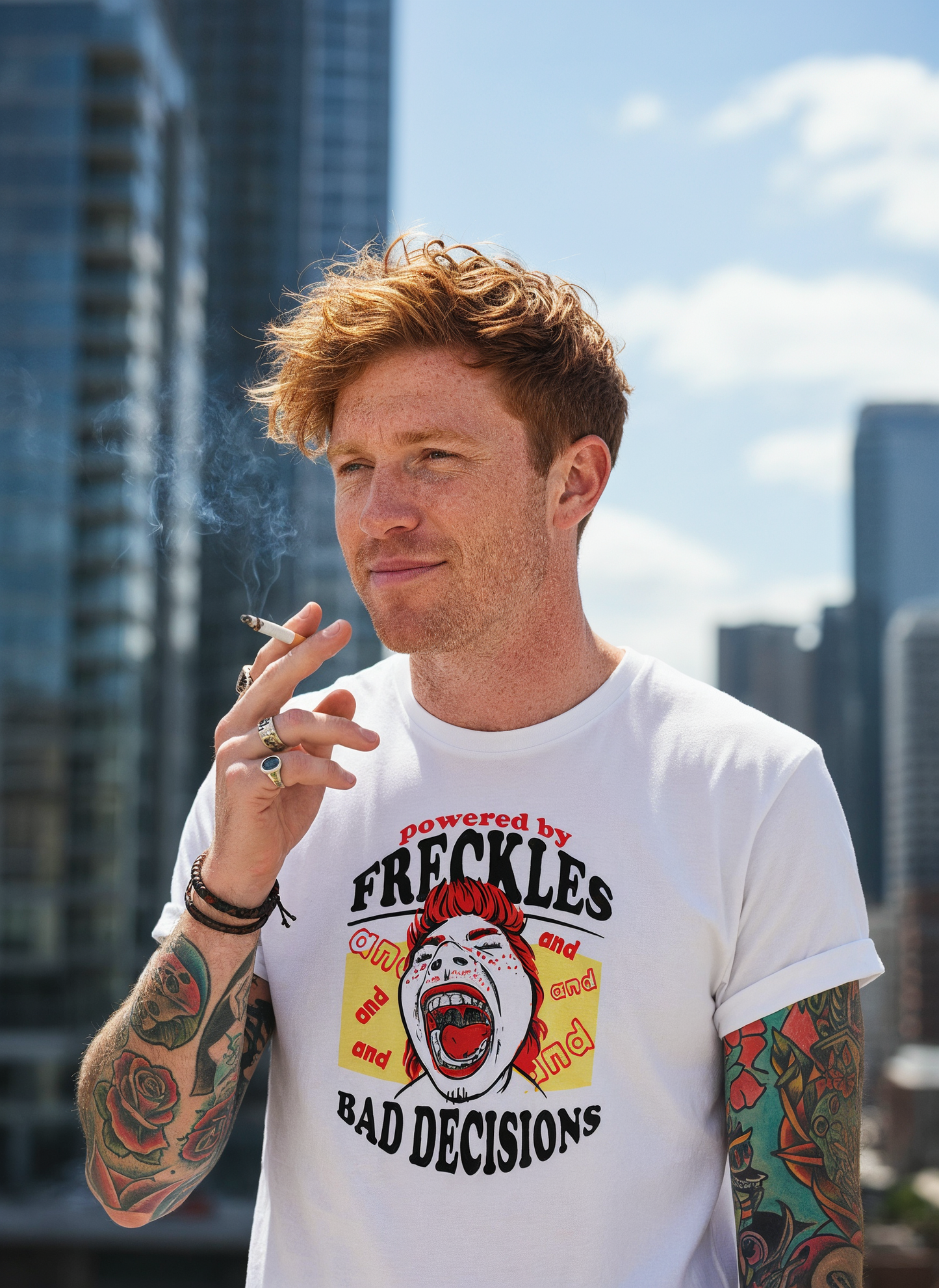 Powered By Freckles And Bad Decisions - Short-Sleeve Unisex T-Shirt